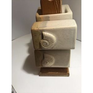 Rodolfo Padilla Coffee Mugs Stoneware Drip Glaze 4 Cups And Stand Conch Shells